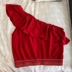 Candies Red One Shoulder Flowy Blouse